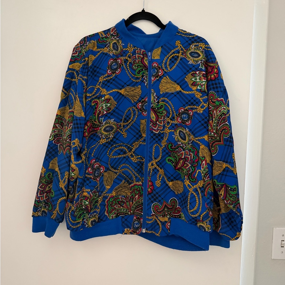 Vibrant Blue Patterned Women's Jacket - image 7
